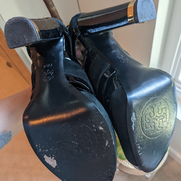 SOLD Tory Burch Lucille Black Suede Platform Ankle Boots 37 7 - Picture 11 of 12